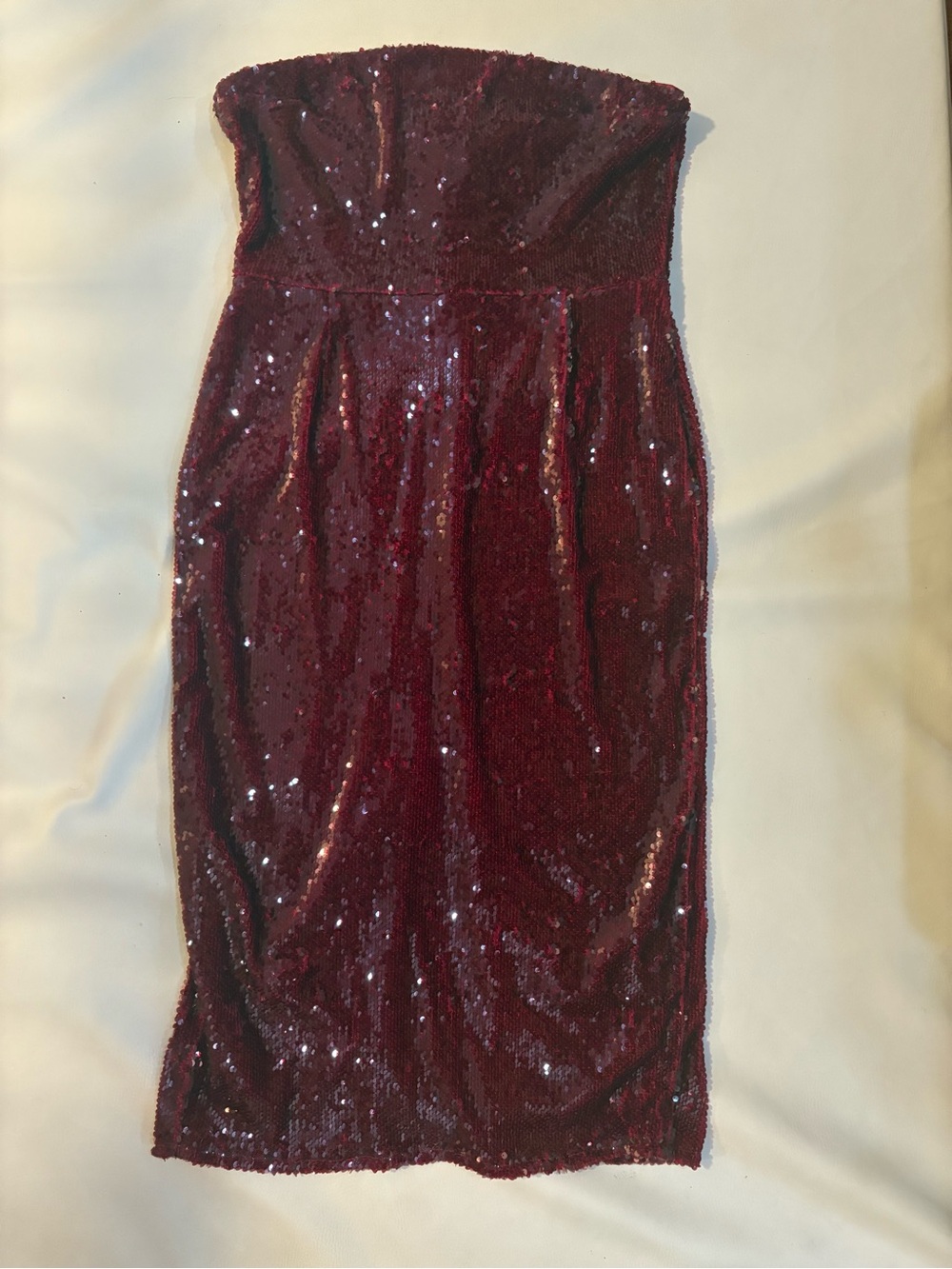 Forever 21 Strapless Sequin Party Midi Dress in Burgundy